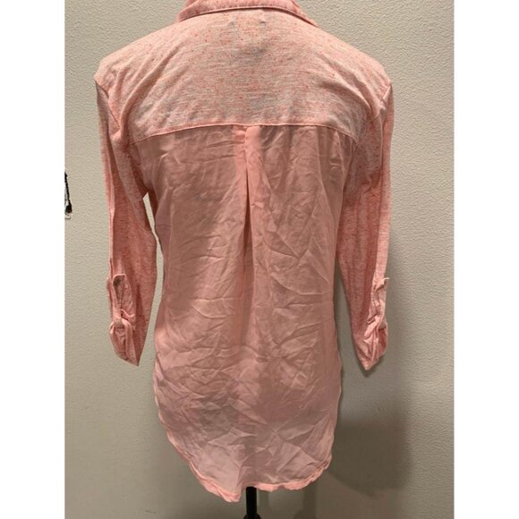 🌸3/$15🌸Sheer Hi-Lo Pink Blouse 3/4 Sleeves Partial Button Up sz M - Picture 6 of 7